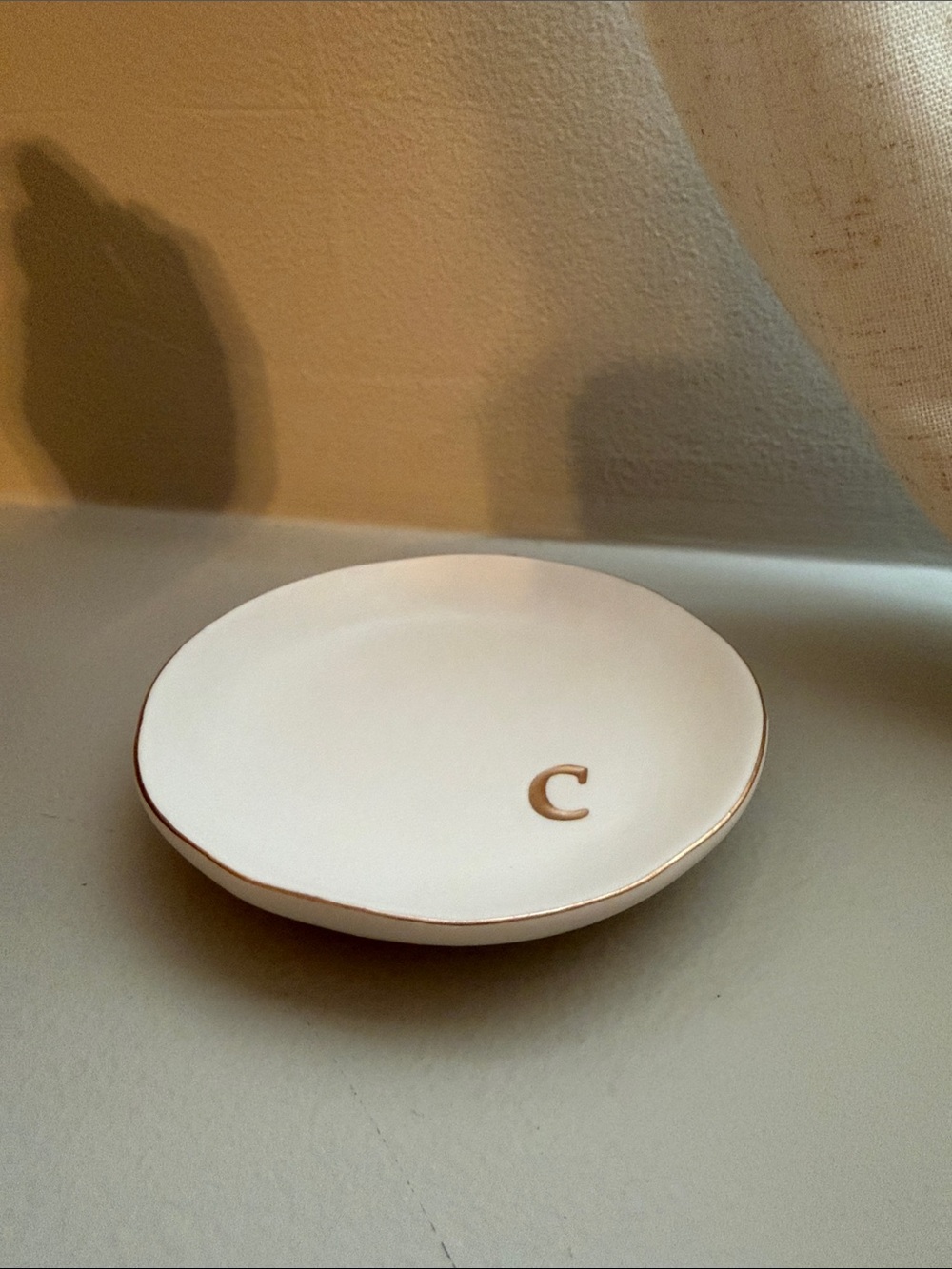 Monogram Ceramic Trinket Dish - White with Gold 'C'